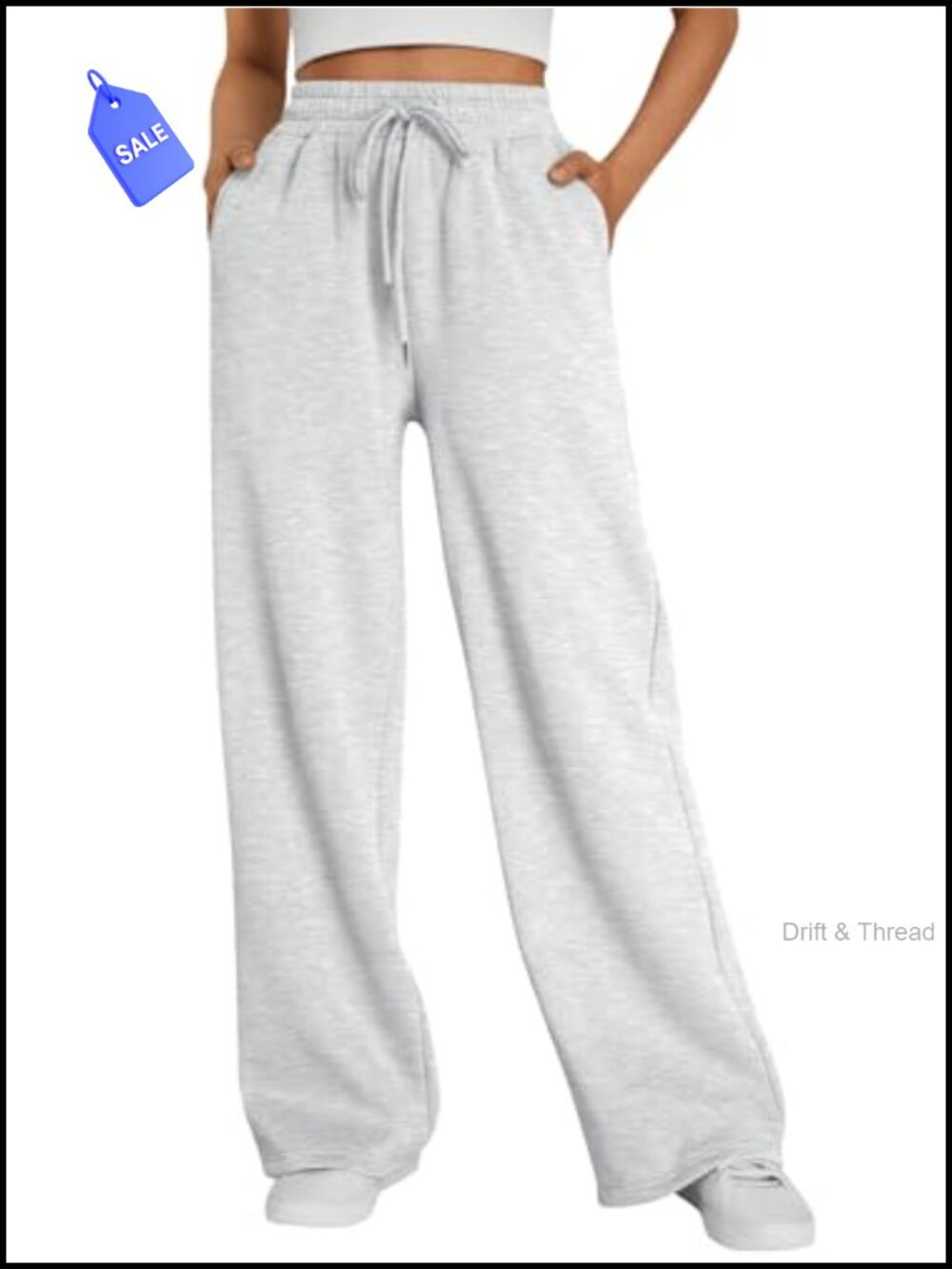 Wide Leg Fleece Lined Sweatpants High Waisted Drawstring Pockets